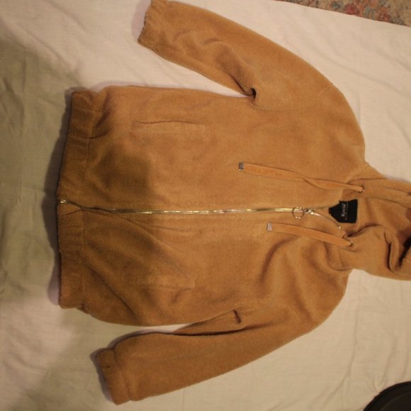 khaki brown teddy zip up hoodie - Picture 5 of 5
